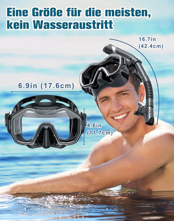 Lealinga Schnorchelset Erwachsene, 2er-Set, Schnorcheln Set mit Panorama Schnorchelmaske und Dry Sch