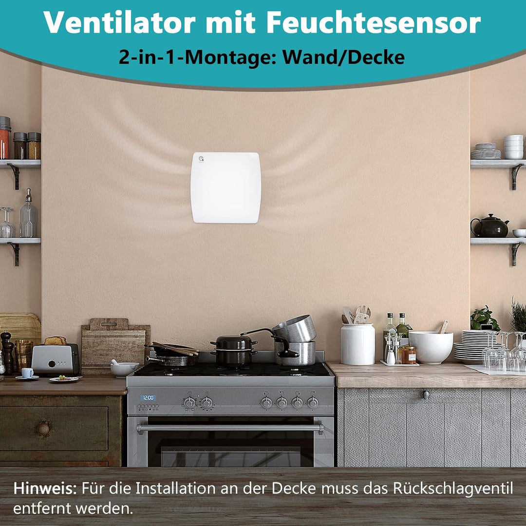 Randaco 2X Badlüfter 100mm mit Feuchtigkeitssensor Abluftventilator einstellbarer Nachlaufzeit, mit