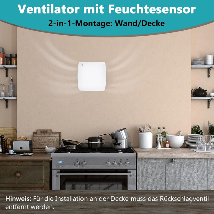 Randaco 2X Badlüfter 100mm mit Feuchtigkeitssensor Abluftventilator einstellbarer Nachlaufzeit, mit