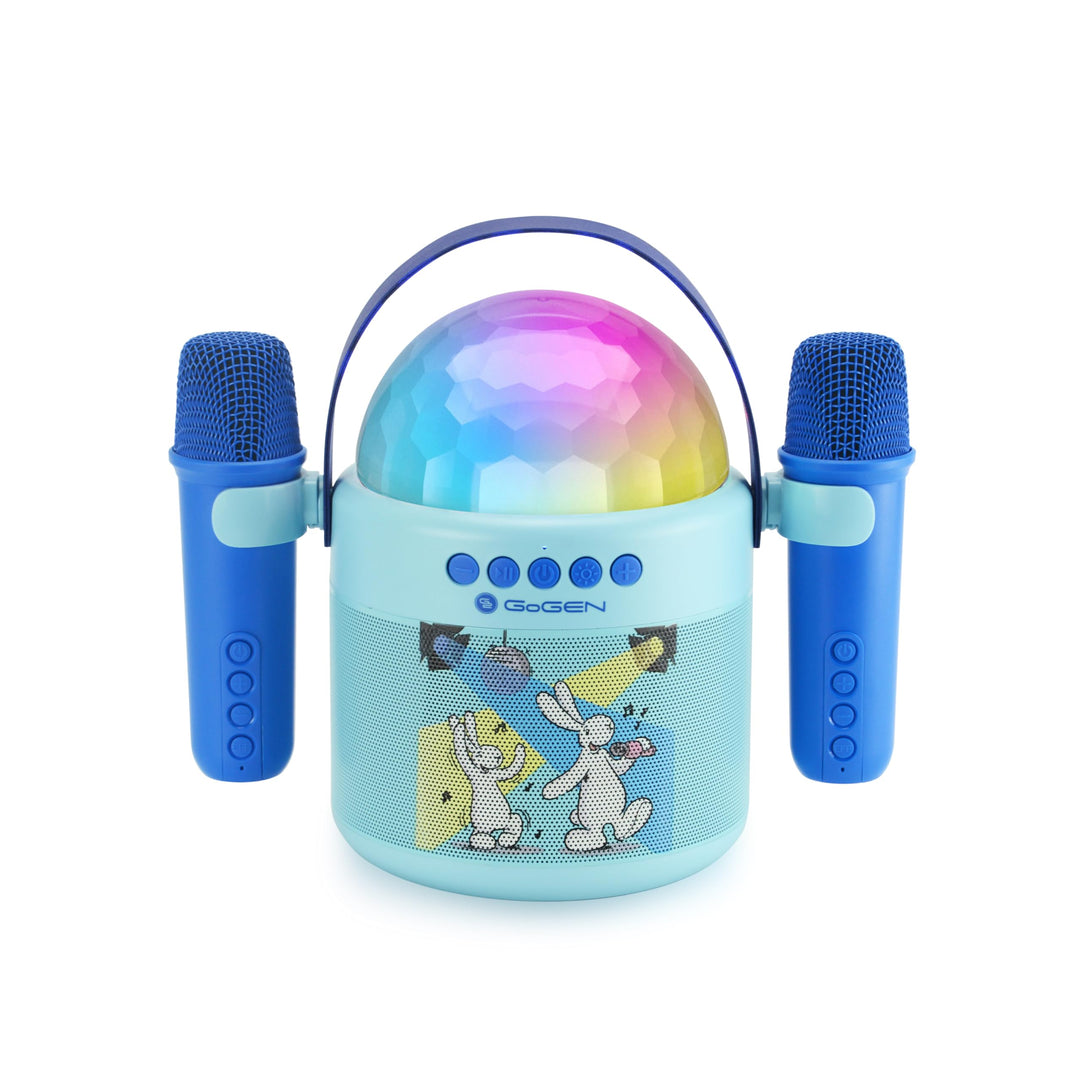GOGEN Disco Kinder‑Bluetooth‑Party‑Lautsprecher I 6,5W I Karaoke mit 2 Mikrofonen I Licht‑Effekte I