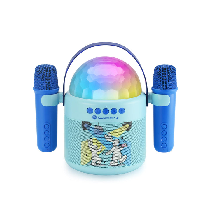 GOGEN Disco Kinder‑Bluetooth‑Party‑Lautsprecher I 6,5W I Karaoke mit 2 Mikrofonen I Licht‑Effekte I
