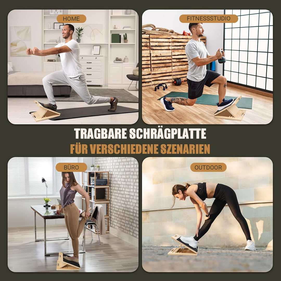 Wadendehner Schrägbrett aus Holz, 5 Winkeln Slant Stretch Board mit Trainingsposter und 2 Widerstand