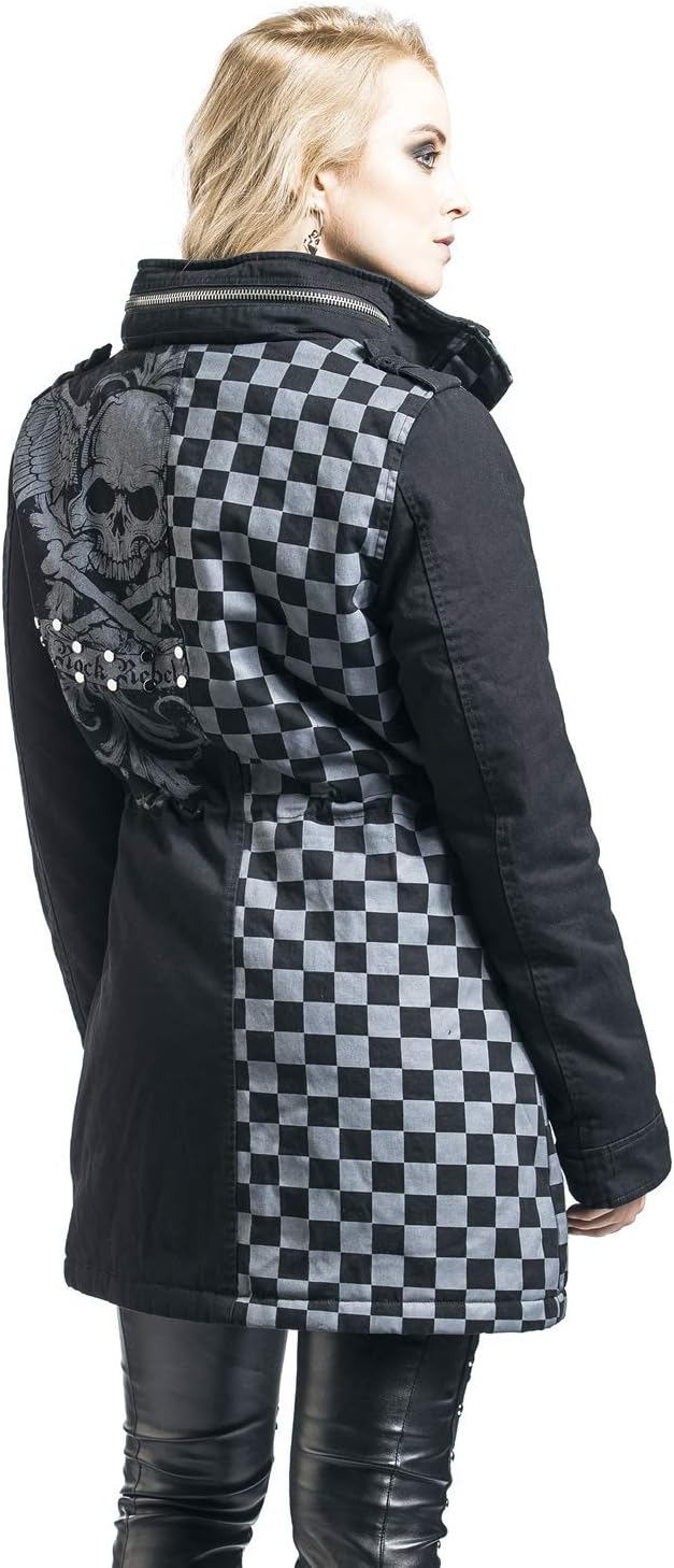 Rock Rebel by EMP Damen schwarz-graue Jacke mit Nieten und Print S grau/schwarz, S grau/schwarz