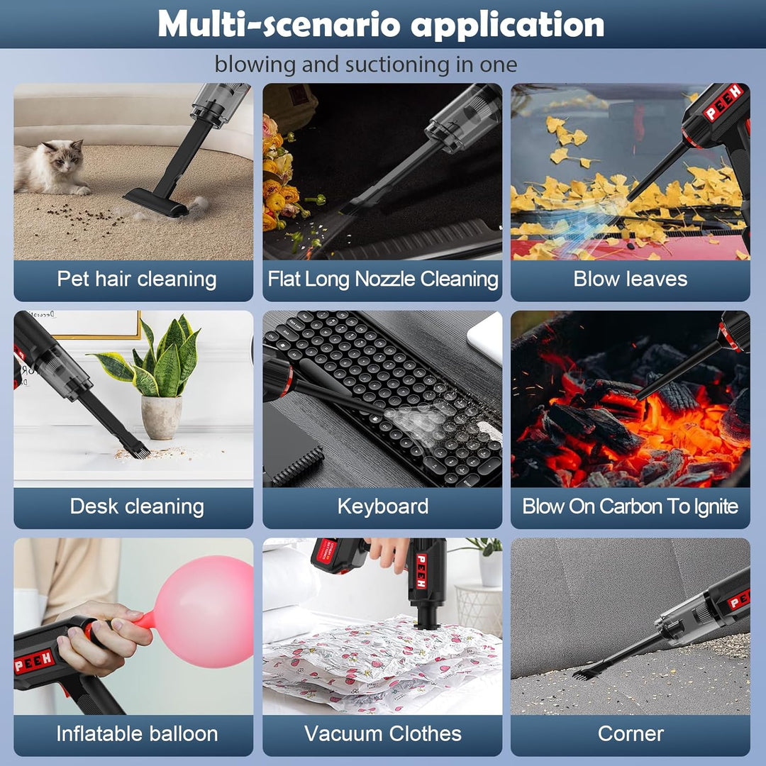 Kabelloser Handstaubsauger, Hohe Saugleistung & Gebläsefunktion, Akku-Staubsauger für Auto, Zuhause,