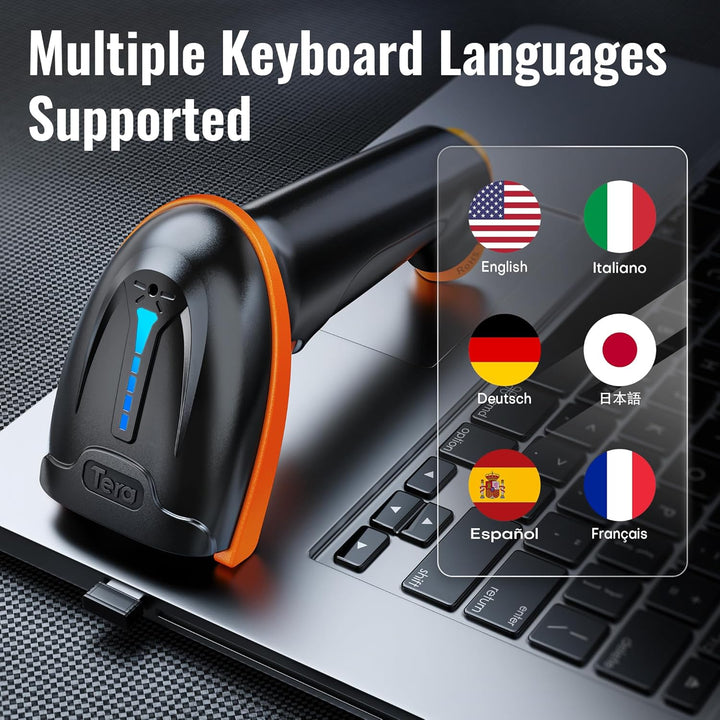 Tera Barcode Scanner 1D 2D QR Wireless Kabellos 2,4 GHz + Wired USB 2,0 Kabelgebunden Handscanner Ba