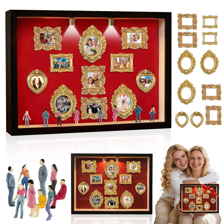 DIY Mini Museum Silhouette Box mit LED, Mini Menschen Figuren Museum, Kreativ Bilderrahmen mit 8 Fig