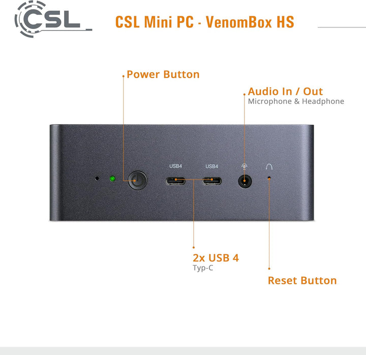 Mini PC CSL VenomBox HS Windows 11 Pro, AMD Ryzen 7 8845 HS 8X 3800 MHz, 4000 GB M.2 SSD, 96 GB DDR5