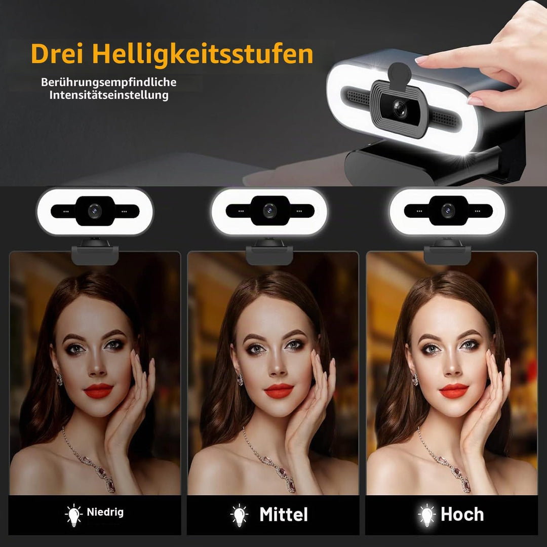 GKEAPZA Webcam mit Ringlichtmikrofon - Streaming Web Kamera, 1080P Full HD Pro Kamera für PC Mac Lap