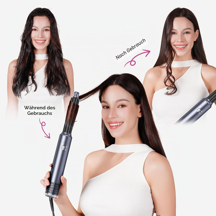 MogaWave Pro Hairstyler 6 in 1 Airstyler 1000W Haartrockner, Airbrush Haarstyler mit Rundbürstenföhn