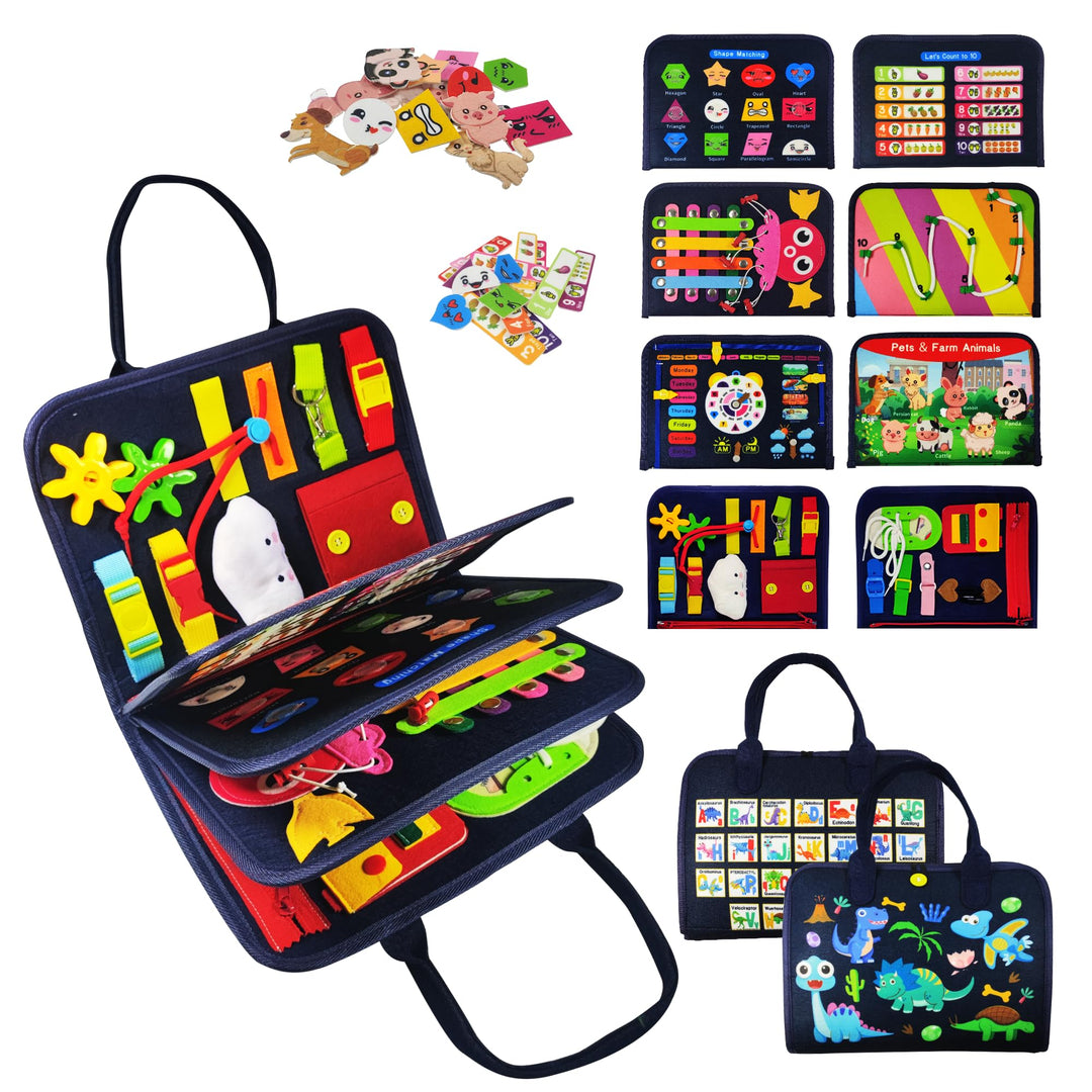 TenFans Busy Board ab 3 Jahr - Montessori-inspiriertes Quiet Book mit Reissverschluss & Schnallen -