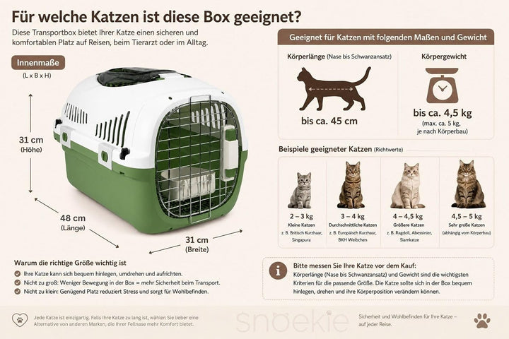 SNOEKIE Katzen Transportbox mit 2 Öffnungen, 49,5 x 32 x 32,6 cm, Haustierbox für Katzen &amp; kleine Hu