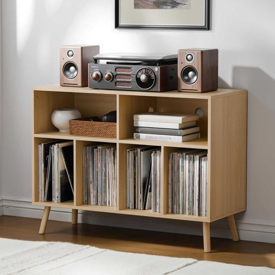 Plattenspieler-Ständer mit Schallplattenaufbewahrung, Vinyl-Plattenregal mit Präsentationsfläche, Sc