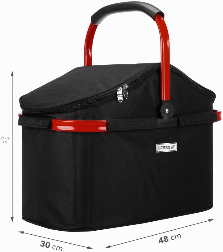 anndora Einkaufskorb 25 Liter ISO Picknick Kühlkorb Schwarz - Rahmen Rot Iso: Schwarz Rahmen Rot, Is