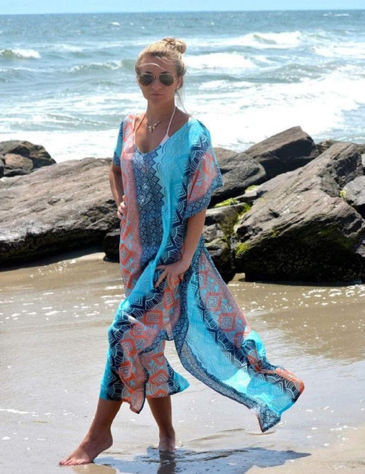 Bsubseach Damen Beachwear Türkische Kaftans Lange Strandkleid Caftan Beach Dress B-blau, B-blau
