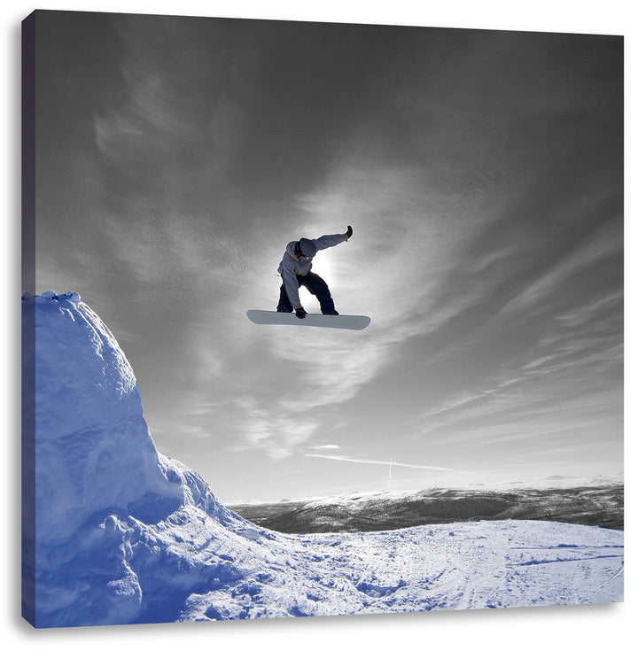 Pixxprint Snowboard Sprung Extremsport als Leinwandbild/Grösse: 70x70 cm/Wandbild/Kunstdruck/fertig