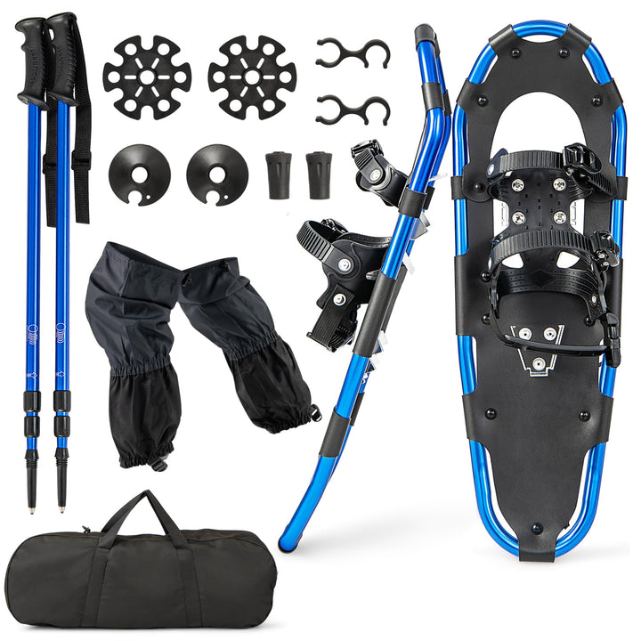 COSTWAY 4-in-1 Schneeschuhe-Set, Schuhgrösse 38-45, Schneeschuhe mit Doppel-Ratschenbindungssystem,