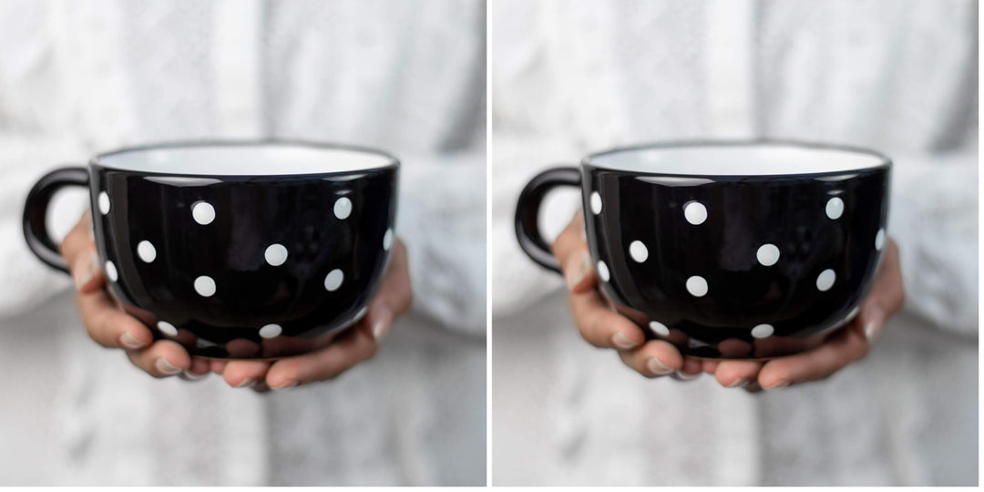 City to Cottage® - Keramik XXL Tasse 500 ml | Kaffeebecher | Schwarz und Weiss | Polka Dots | Handge