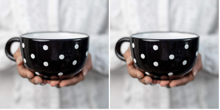 City to Cottage® - Keramik XXL Tasse 500 ml | Kaffeebecher | Schwarz und Weiss | Polka Dots | Handge