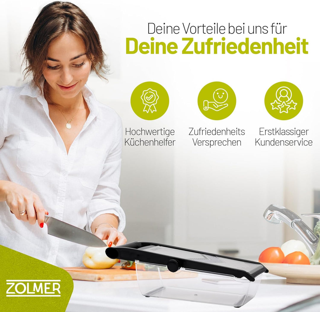 ZOLMER® Gemüsehobel - Verstellbarer Gemüseschneider mit Zwei extra scharfen Julien Messer - Gemüsere