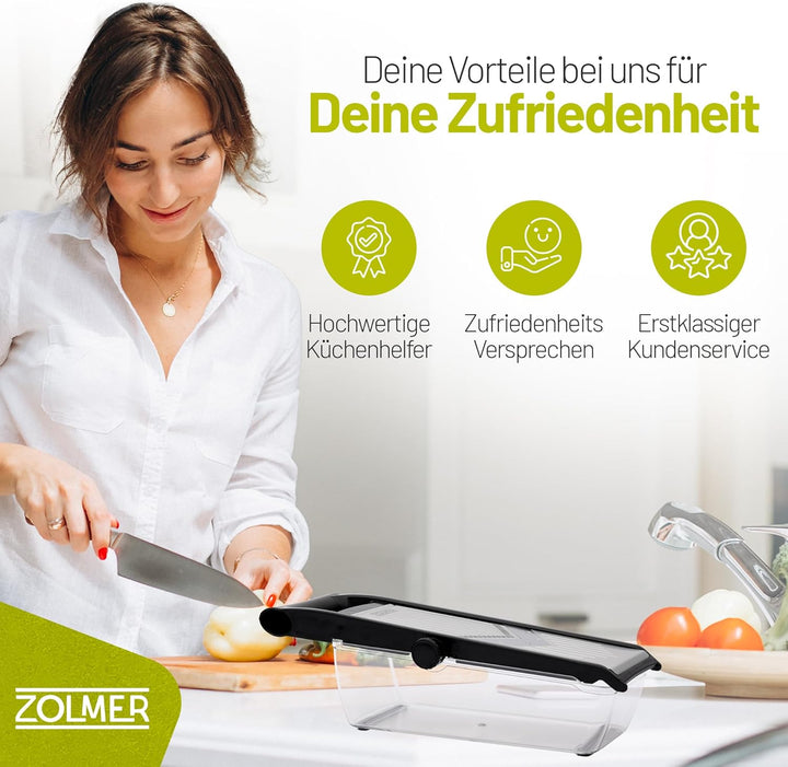 ZOLMER® Gemüsehobel - Verstellbarer Gemüseschneider mit Zwei extra scharfen Julien Messer - Gemüsere