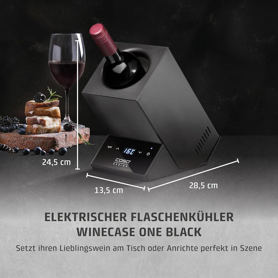 CASO WineCase One Black - Design Weinkühler für eine Flasche, Temperaturbereich von 5-18°C, für Flas