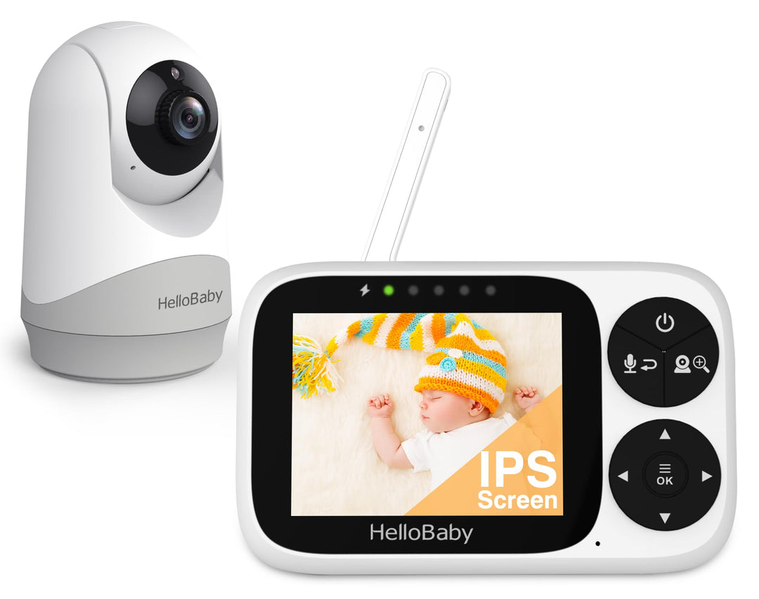 HelloBaby Babyphone mit Kamera, Ohne WLAN, 3,2-Zoll-IPS-Bildschirm, Nachtsicht, Schwenken, Neigen Zo