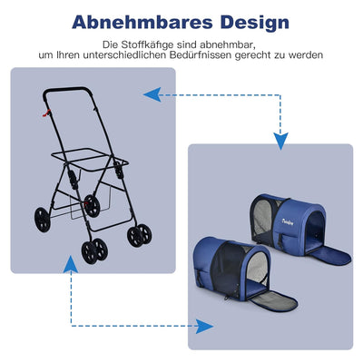 GOPLUS Doppeltschichtiger faltbarer Haustierwagen, 2-stufiger 3-in-1 Haustierwagen auf Rädern, 2 Bre