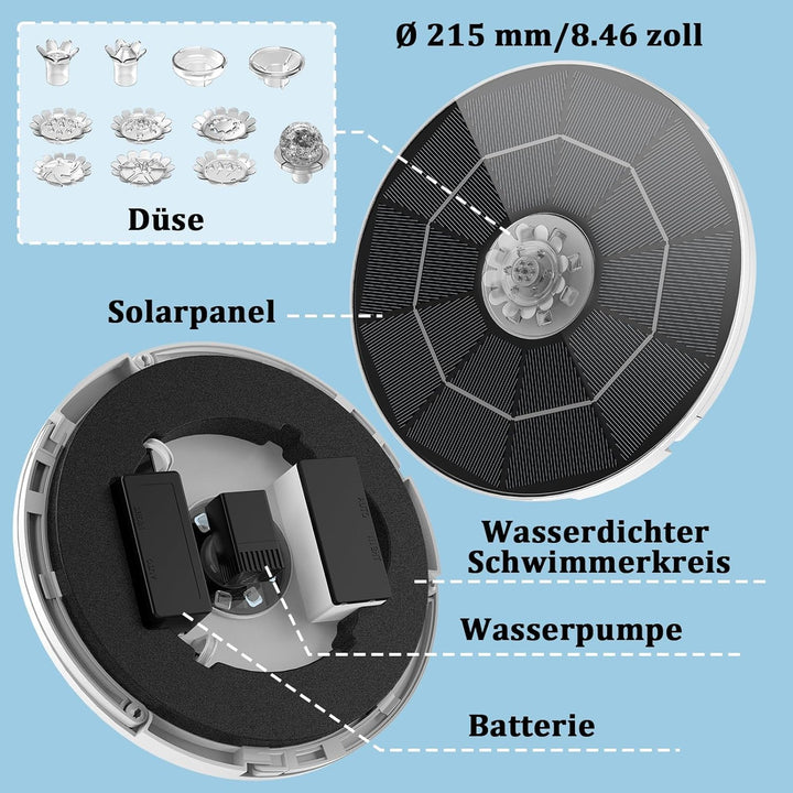 AISITIN 5,5W LED Solar Springbrunnen nur Nachts, mit 3000mAh Akku,Solar Schwimmender Fontäne Pumpe m