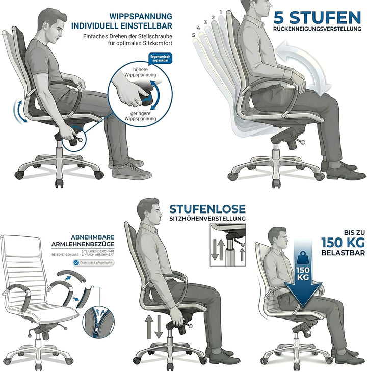 VERSEE Premium Chefsessel Montreal in Stoff Schwarz - Ergonomischer Bürostuhl für Büro und Home-Offi