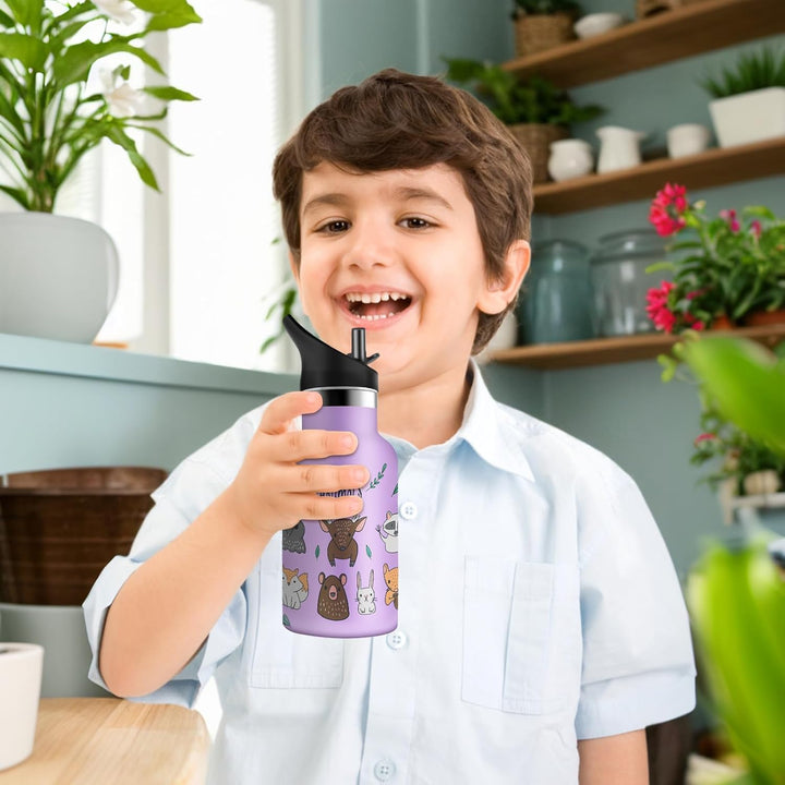 Grsta Trinkflasche Kinder, 350ml Trinkflasche Edelstahl, Trinkflasche Schule Kalt&Warm, Trinkflasche