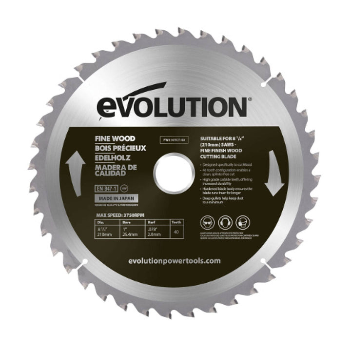 Evolution FW210TCT-40 - 210 mm feines Holzsägeblatt - Hartmetallbestücktes Sägeblatt mit 40 Zähnen l
