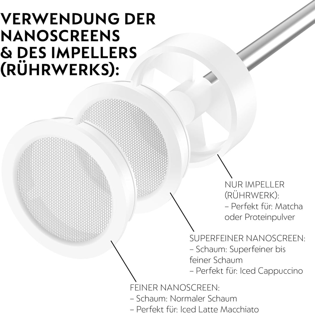 NESPRESSO NanoFoamer Stab-Milchaufschäumer Weiss | Wiederaufladbarer Stabmixer aus Edelstahl, USB‑C