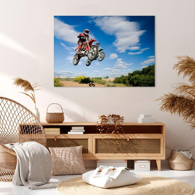 ARTTOR Bilder auf Leinwand 100x70cm Leinwandbild Motorrad Reiter Himmel Gross Wanddeko Bild Schlafzi