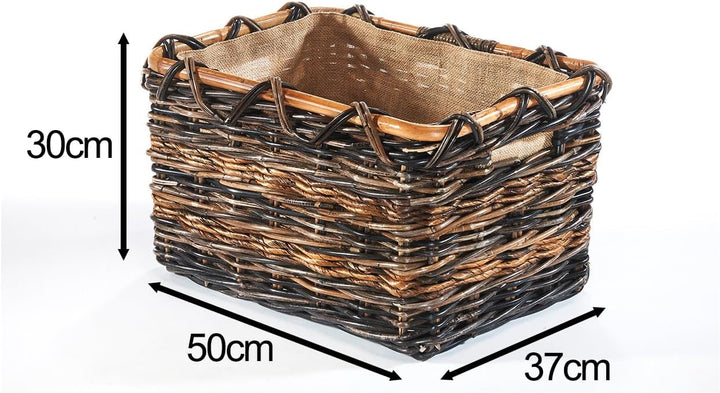 Kobolo Holztrage Holzkorb für Kaminholz eckig - Rattan und Bananenblatt - mit Jutestoff ausgestattet