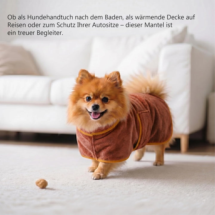 Hundebademantel Mikrofaser mit Klettverschluss saugstark Braun XS, Braun XS