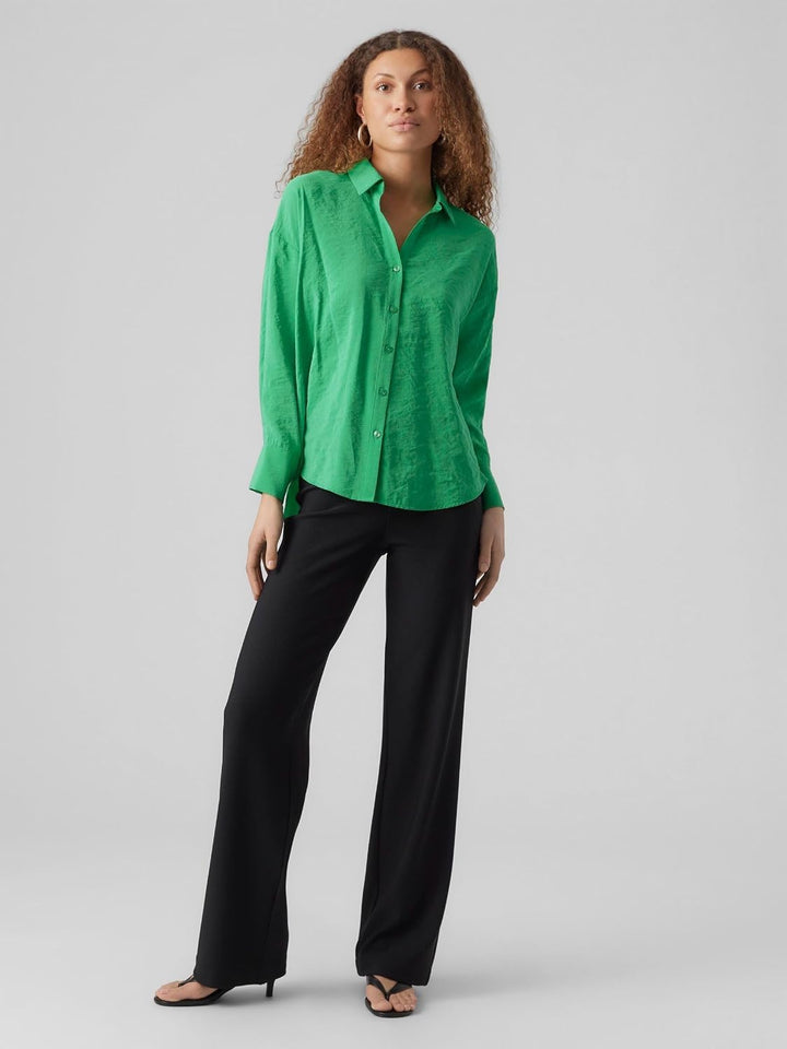 VERO Moda Damen Vmqueeny Ls Oversize Shirt WVN Ga Noos Langarmshirt M Bright Green, M Bright Green