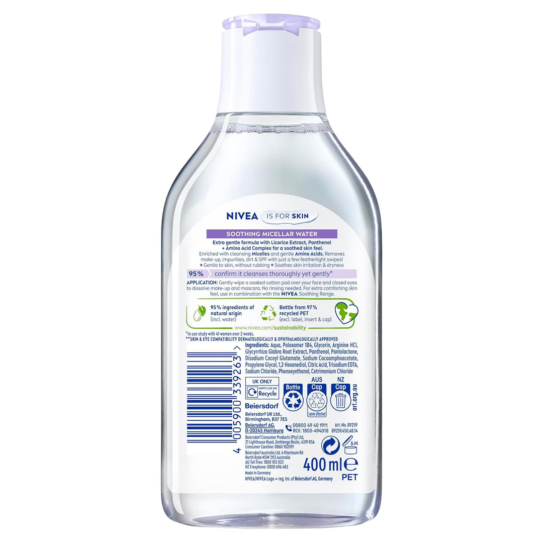 NIVEA MicellAIR 5 Stück Skin Breathe Mizellenwasser (400ml), 3-in-1 Sensitive Make Up Entferner Mize