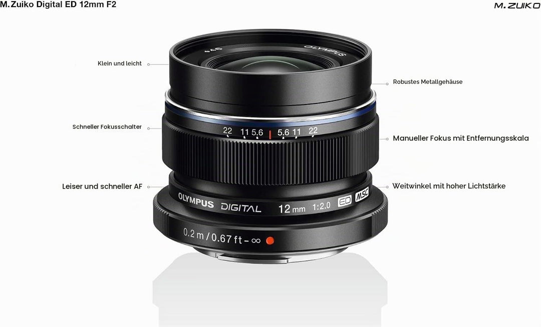 Olympus M.Zuiko Digital ED 12mm F2.0 Objektiv, lichtstarke Festbrennweite, geeignet für alle MFT-Kam