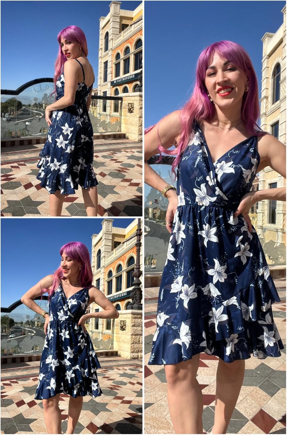 ULTRANICE Damen Sommerkleider Blumenmuster Kleid V-Ausschnitt Strandkleid Verstellbaren Spaghettiträ