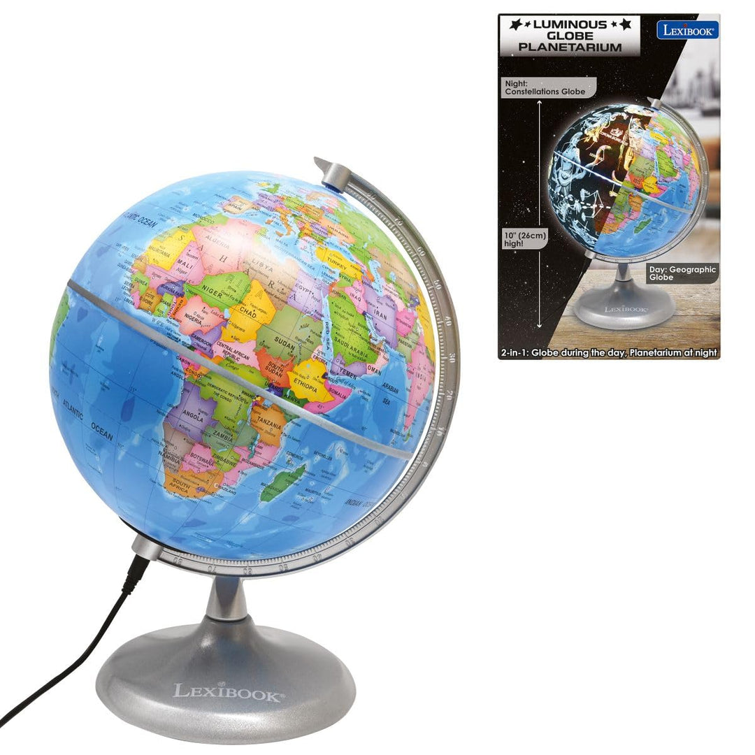 Lexibook NLJ185EN Leuchtendes Planetarium, STEM, 2-in-1 Globus während des Tages, Konstellationskart