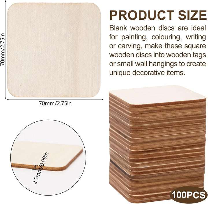 100 Stück 7x7cm Quadratische Holzscheiben Quadrate Holzscheiben zum Basteln 2,5mm Dicke, Blanko Holz