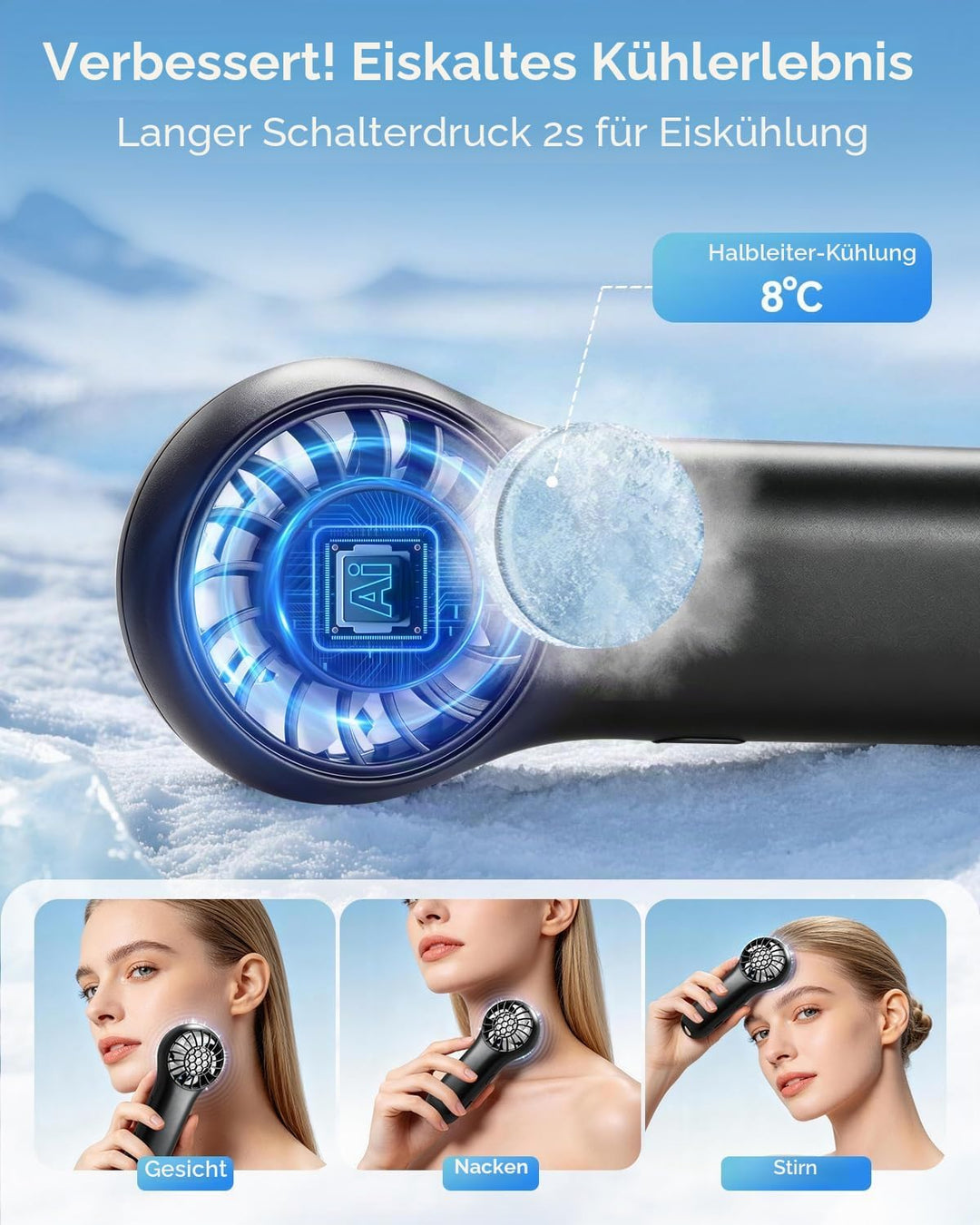 Handventilator mit Kühlfunktion, Tragbarer Mini Ventilator 20000 RPM Hochgeschwindigkeit, 20.5H Lauf