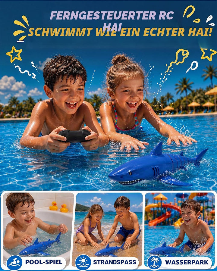 2.4G Ferngesteuertes Hai-Spielzeug mit LED-Augenleuchten, wiederaufladbares RC-Hai-Boot, IPX7 wasser