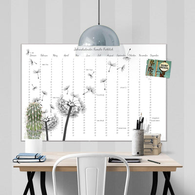 banjado® Wandkalender abwischbar aus Glas 60x40 cm/Jahresplaner abwischbar mit Motiv Pusteblumen Fli