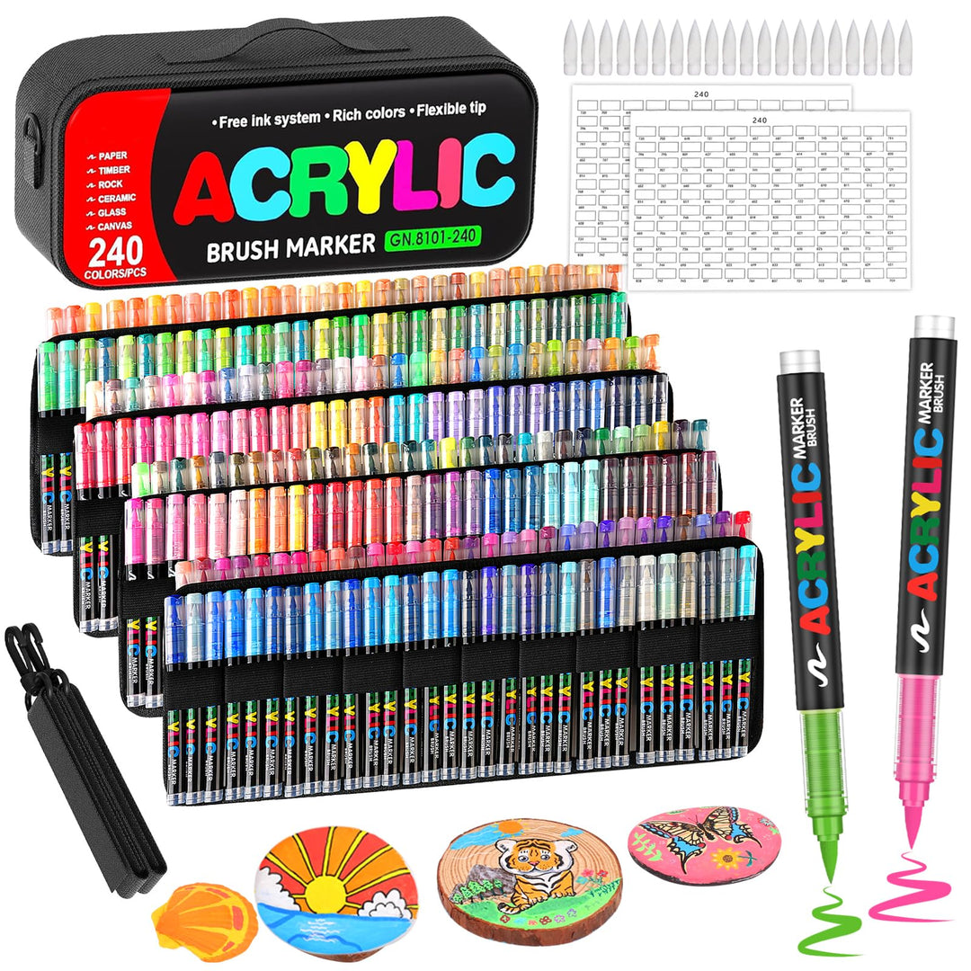 Laconile 240 Farben Acrylstifte Set – Acrylmarker mit Direct Liquid Design, CD-Tasche zum einfachen