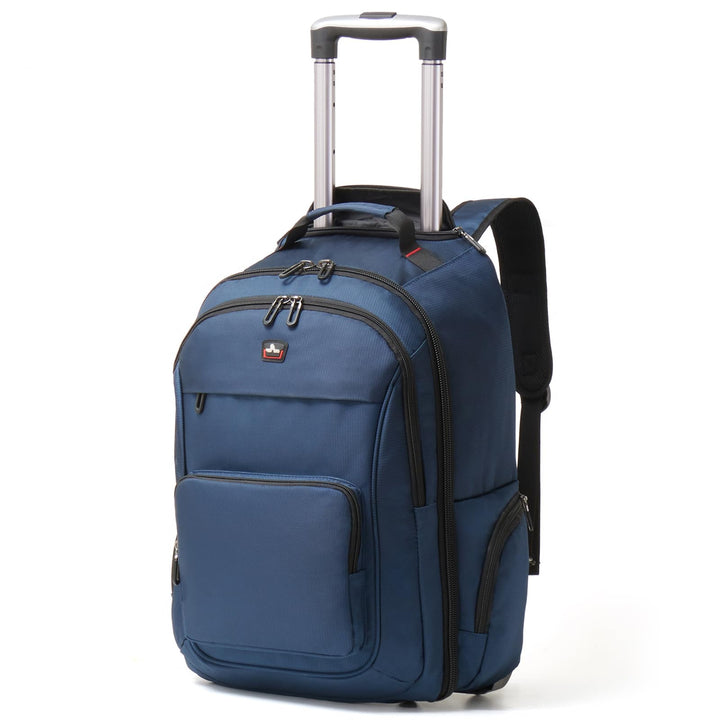 WIRABO Rucksack mit Rollen, 15.6 Zoll 35L Trolley Handgepäck Laptop Reisetasche mit Rollen Gross Ruc