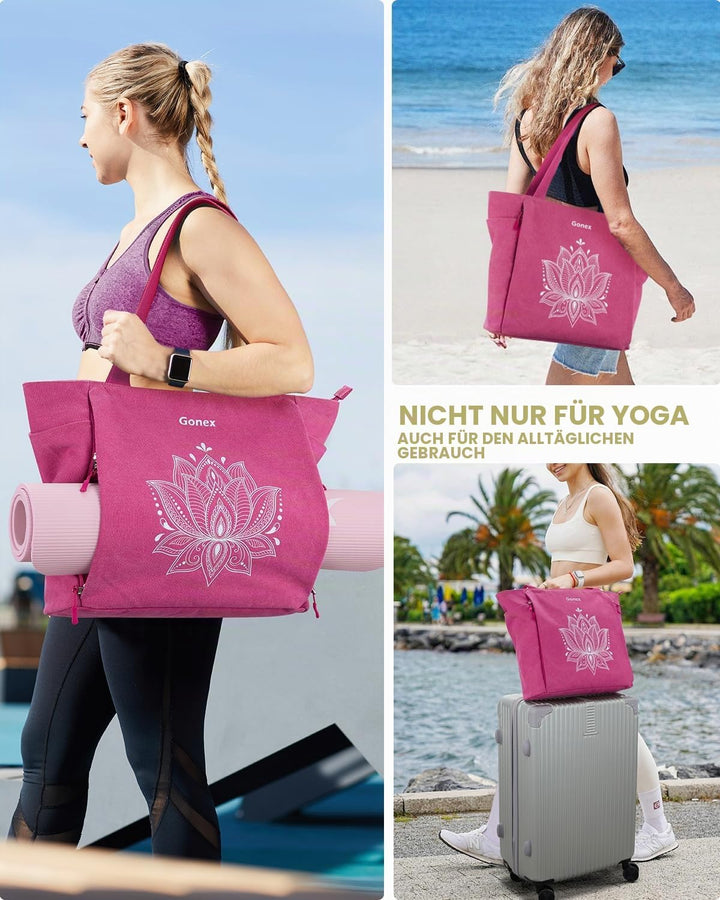 Gonex Yogatasche, Grosse Pilates Tragetasche mit Mehreren Taschen für Damen Herren, Robuste Canvas T