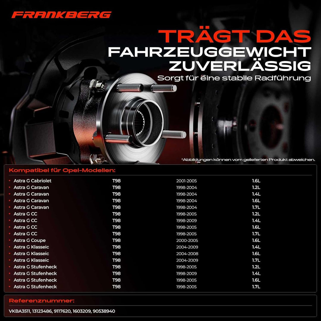Frankberg 2x Radnabe Radlagersatz Vorne Kompatibel mit Astra G F07 F67 F69 F70 T98 Astra G Caravan T