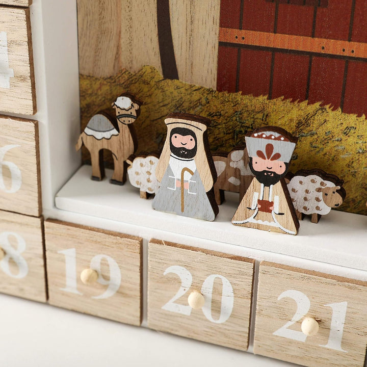 BRUBAKER Adventskalender aus Holz zum Befüllen - Bibelgeschichte Krippe mit LED Beleuchtung - Wieder
