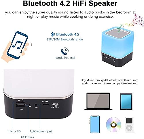 Bluetooth-Lautsprecher Wecker für Schlafzimmer, 5-in-1 dimmbare Touch-Nachttischlampe mit 7 RGB Farb